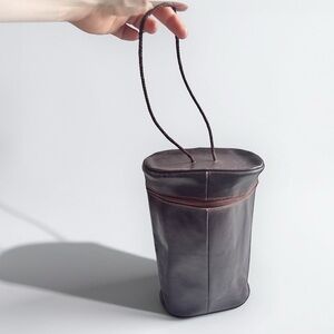 Vintage Leather Shoe Bag for Travel Brown Zipper Case